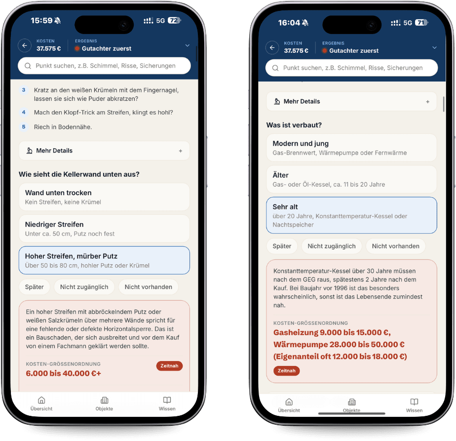App-Screenshot: Befund mit Kosten in Euro