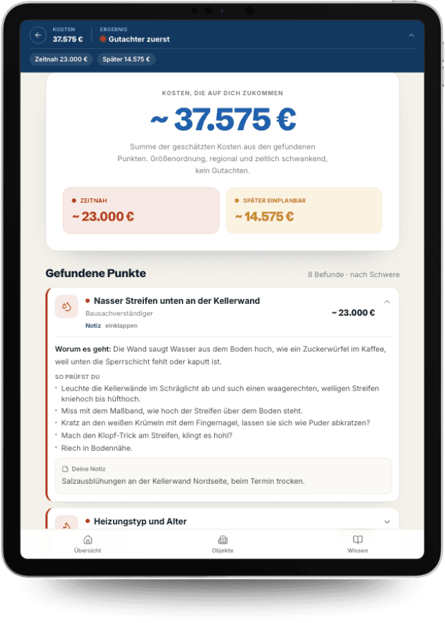 App-Screenshot: fertiger Besichtigungs-Report