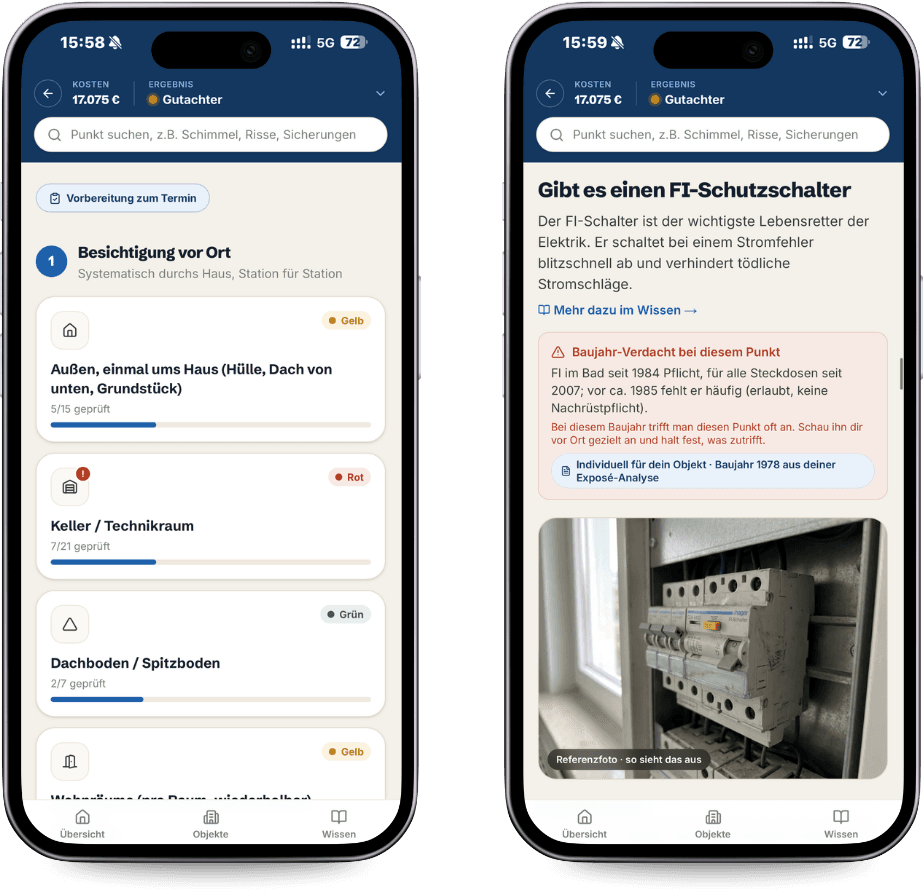 App-Screenshot: Rundgang am Handy, Raum für Raum